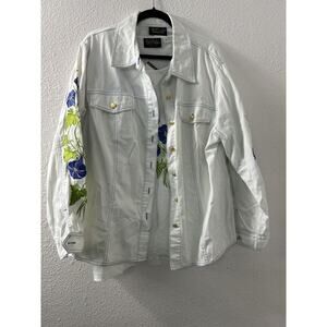 Bob Mackie Jacket & T Shirt White Blue‎ Floral Embroidered Wearable Art Size 1X